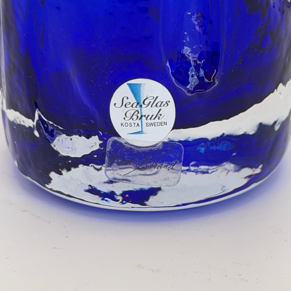 Vintage Sea Glasbruk Cobalt Blue Art Glass Vase by Rune Strand, Sweden, c. 1970s - Picture 2 of 7